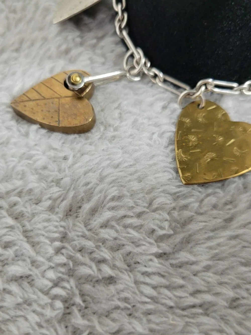 Artisan Mixed Metal Heart Charm Bracelet Sterling Silver Brass Multi-Charm B13E